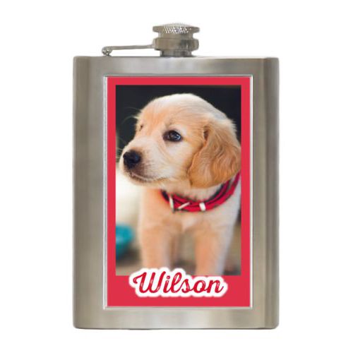 Personalized 8oz flask personalized with photo and the saying "Wilson"