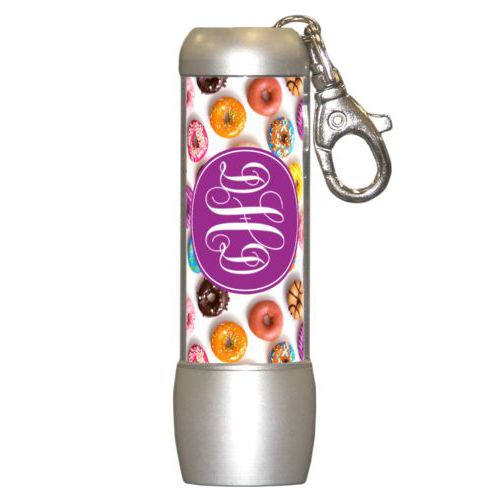 Personalized flashlight personalized with donuts pattern and monogram in eggplant