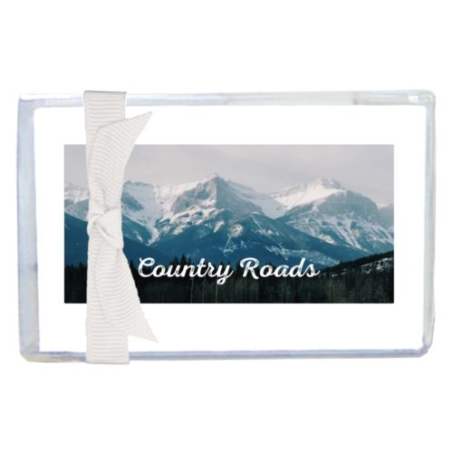 Personalized enclosure cards personalized with photo and the saying "Country Roads"