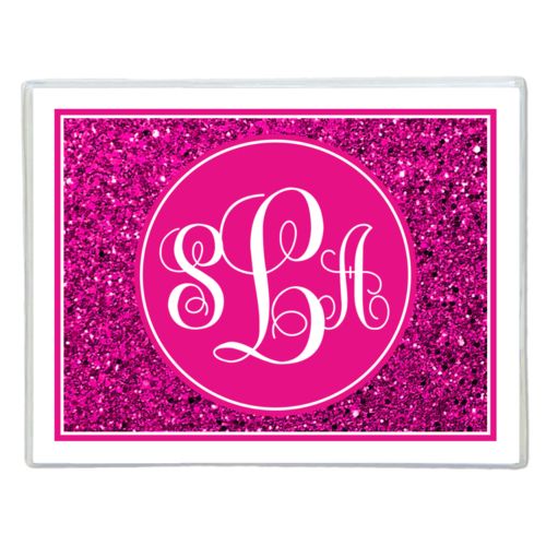 Personalized note cards personalized with pink glitter pattern and monogram in bright pink