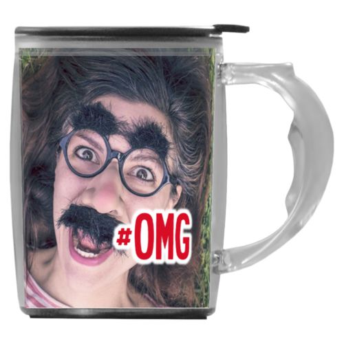 Custom mug with handle personalized with photo and the saying "#omg"