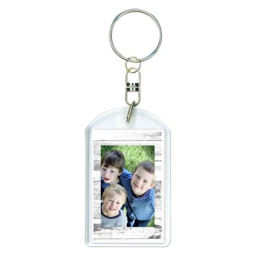 Personalized keychain personalized with white rustic pattern and photo