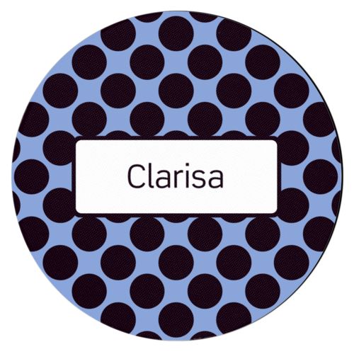 Personalized coaster personalized with dots pattern and name in black and serenity blue
