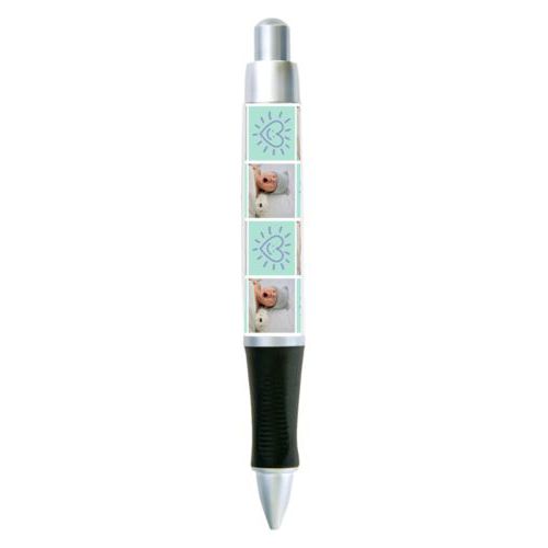 Personalized pen personalized with a photo and the saying "Smiling Heart" in easter purple and mint