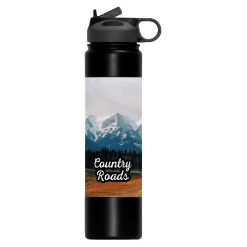 Double walled water bottle personalized with photo and the saying "Country Roads"