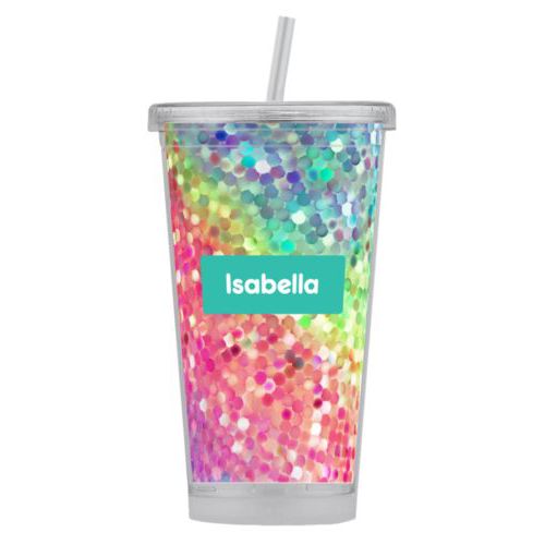 Personalized tumbler personalized with glitter pattern and name in minty