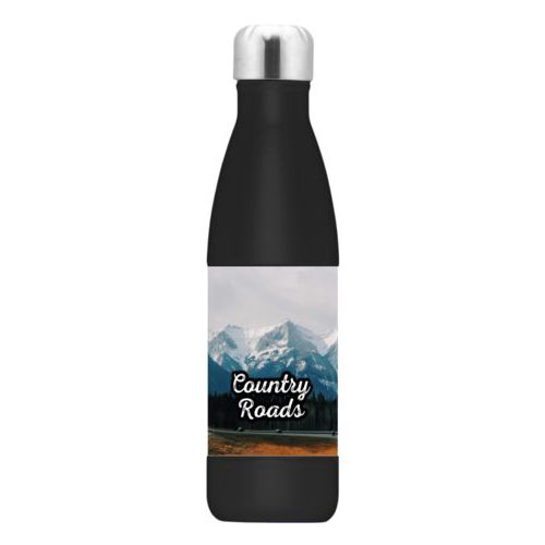Personalized stainless steel water bottle personalized with photo and the saying "Country Roads"