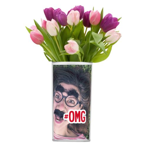 Personalized vase personalized with photo and the saying "#omg"