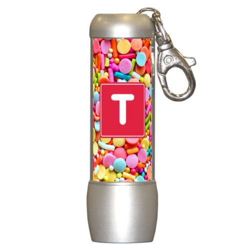 Personalized flashlight personalized with sweets sweet pattern and initial in red