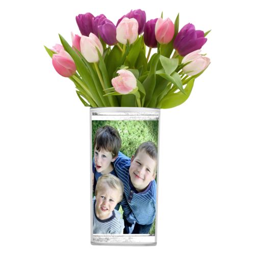 Personalized vase personalized with white rustic pattern and photo