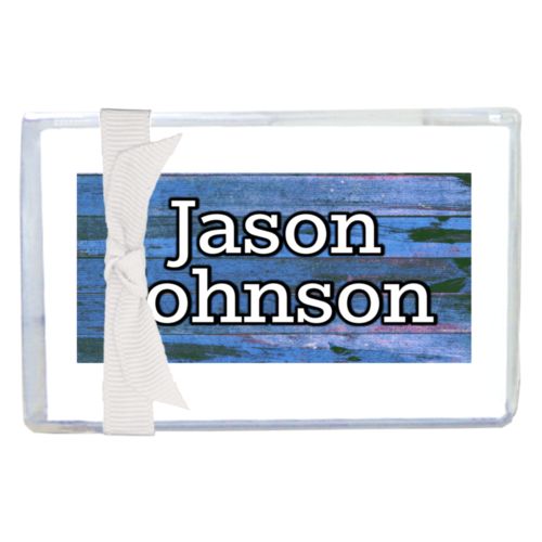 Personalized enclosure cards personalized with sky rustic pattern and the saying "Jason Johnson"