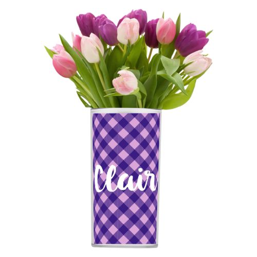 Personalized vase personalized with check pattern and the saying "Clair"