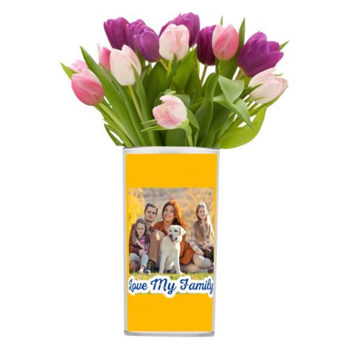 Personalized vase personalized with photo and the saying "Love My Family"