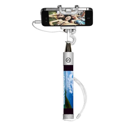 Personalized selfie stick personalized with photo and the saying "Paradise 2-4-2020"