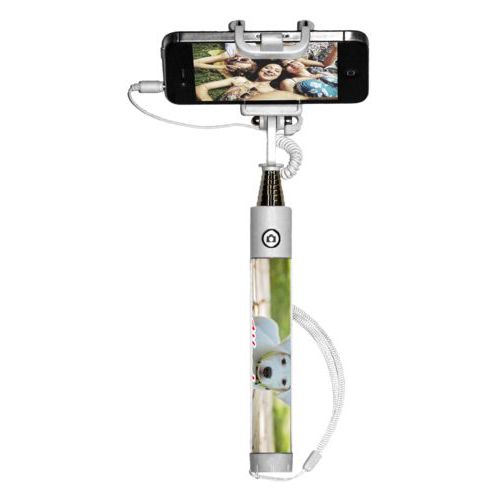 Personalized selfie stick personalized with photo and the saying "Woody"