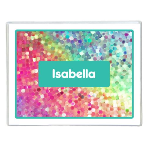 Personalized note cards personalized with glitter pattern and name in minty
