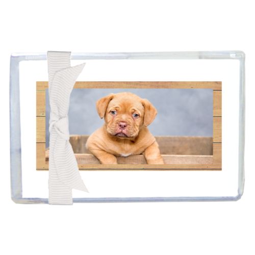 Personalized enclosure cards personalized with natural wood pattern and photo