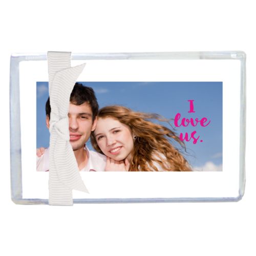 Personalized enclosure cards personalized with photo and the saying "I love us"