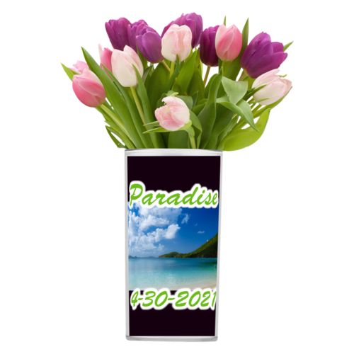 Personalized vase personalized with photo and the sayings "Paradise" and "4-30-2021"