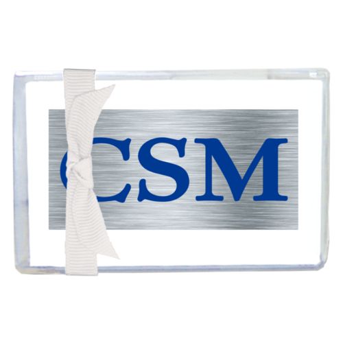 Personalized enclosure cards personalized with steel industrial pattern and the saying "CSM"