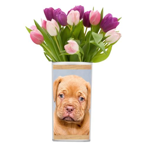 Personalized vase personalized with natural wood pattern and photo