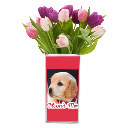 Personalized vase personalized with photo and the saying "Wilson's Mom"