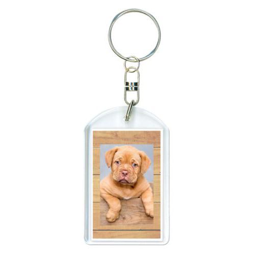 Personalized keychain personalized with natural wood pattern and photo
