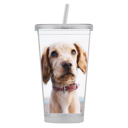 Personalized tumbler with straws personalized with dog photo