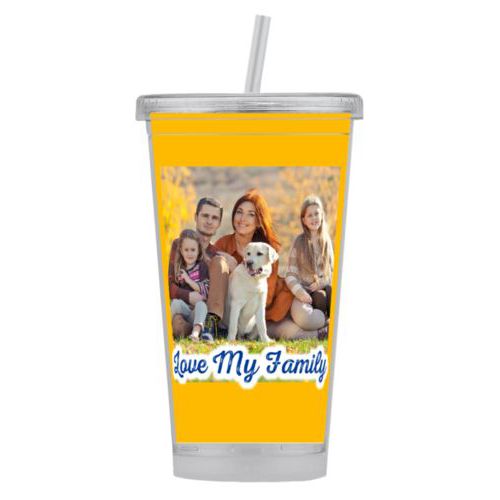 Personalized tumbler personalized with photo and the saying "Love My Family"
