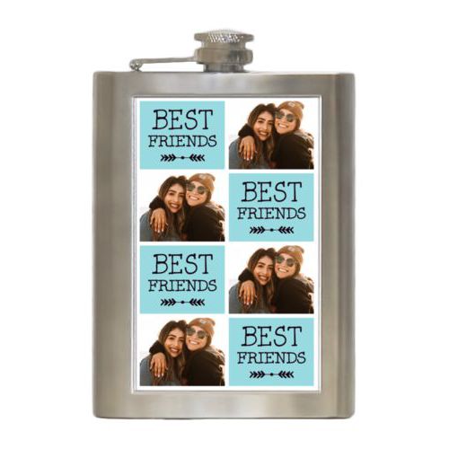 Personalized 8oz flask personalized with a photo and the saying "Best Friends" in black and robin's shell