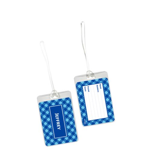 Personalized luggage tag personalized with check pattern and name in ultramarine