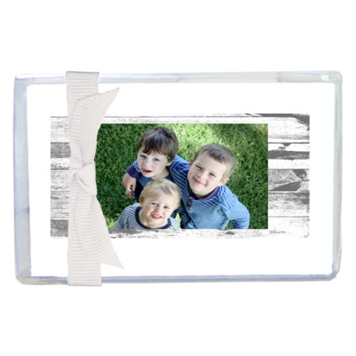 Personalized enclosure cards personalized with white rustic pattern and photo