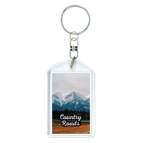 Personalized keychain personalized with photo and the saying "Country Roads"