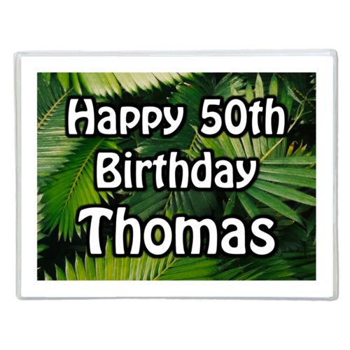 Personalized note cards personalized with plants fern pattern and the saying "Happy 50th Birthday Thomas"
