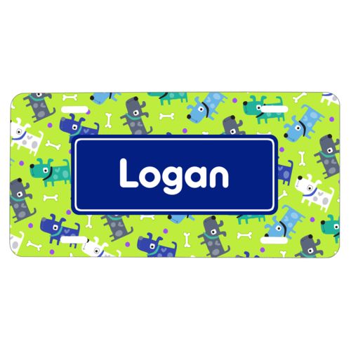Special license plate personalized with puppies pattern and name in marine