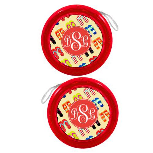 Personalized yoyo personalized with flip flops pattern and monogram in red orange
