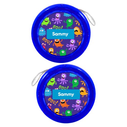 Personalized yoyo personalized with monsters pattern and name in caribbean blue