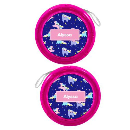 Personalized yoyo personalized with animals unicorn pattern and name in pink