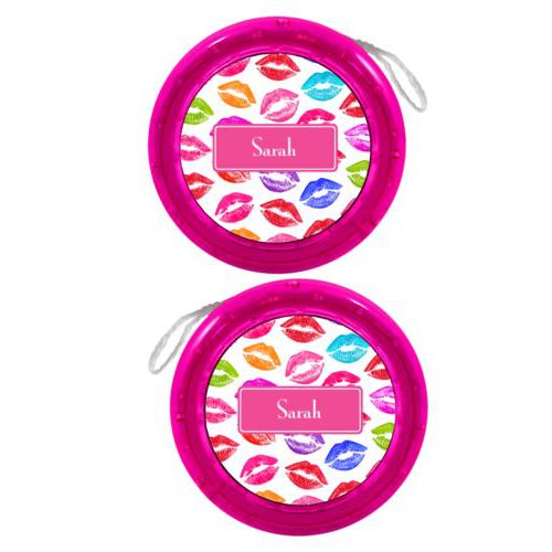 Personalized yoyo personalized with smooch pattern and name in paparte pink