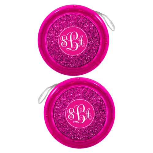 Personalized yoyo personalized with pink glitter pattern and monogram in bright pink