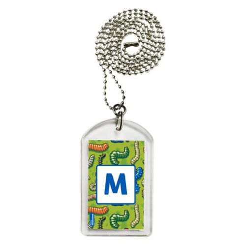 Personalized dog tag personalized with worms pattern and initial in cosmic blue