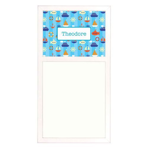 Personalized white board personalized with submarine pattern and name in teal