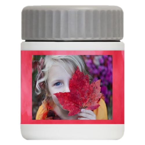 Personalized 12oz food jar personalized with red cloud pattern and photo