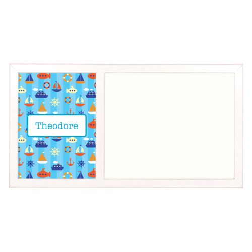 Personalized white board personalized with submarine pattern and name in teal