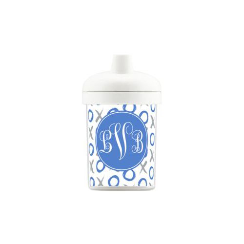 Personalized toddlercup personalized with hugs pattern and monogram in winter blue and silver
