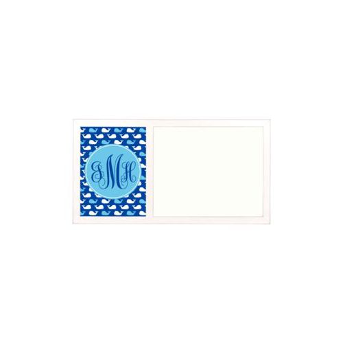 Personalized white board personalized with whales pattern and monogram in ultramarine