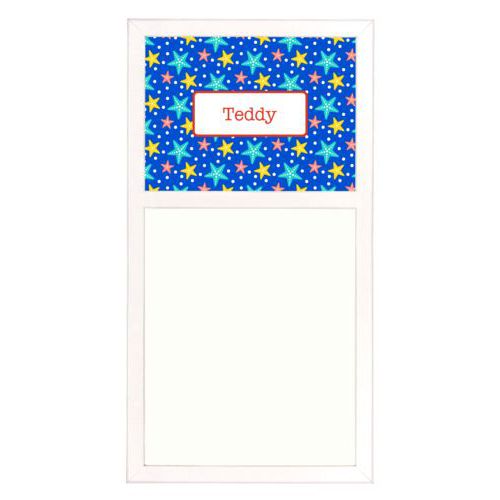 Personalized white board personalized with starfish pattern and name in strong red