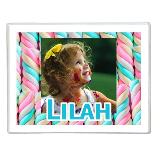 Personalized note cards personalized with sweets twist pattern and photo and the saying "Lilah"