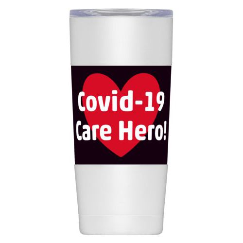 Personalized insulated steel mug personalized with the sayings "heart" and "Covid-19 Care Hero!"