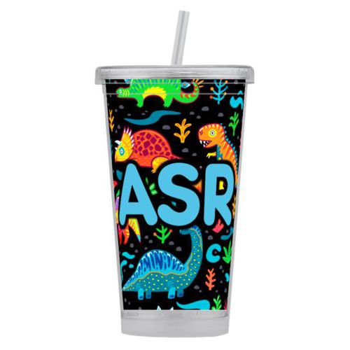 Personalized tumbler personalized with dinos pattern and the saying "ASR"